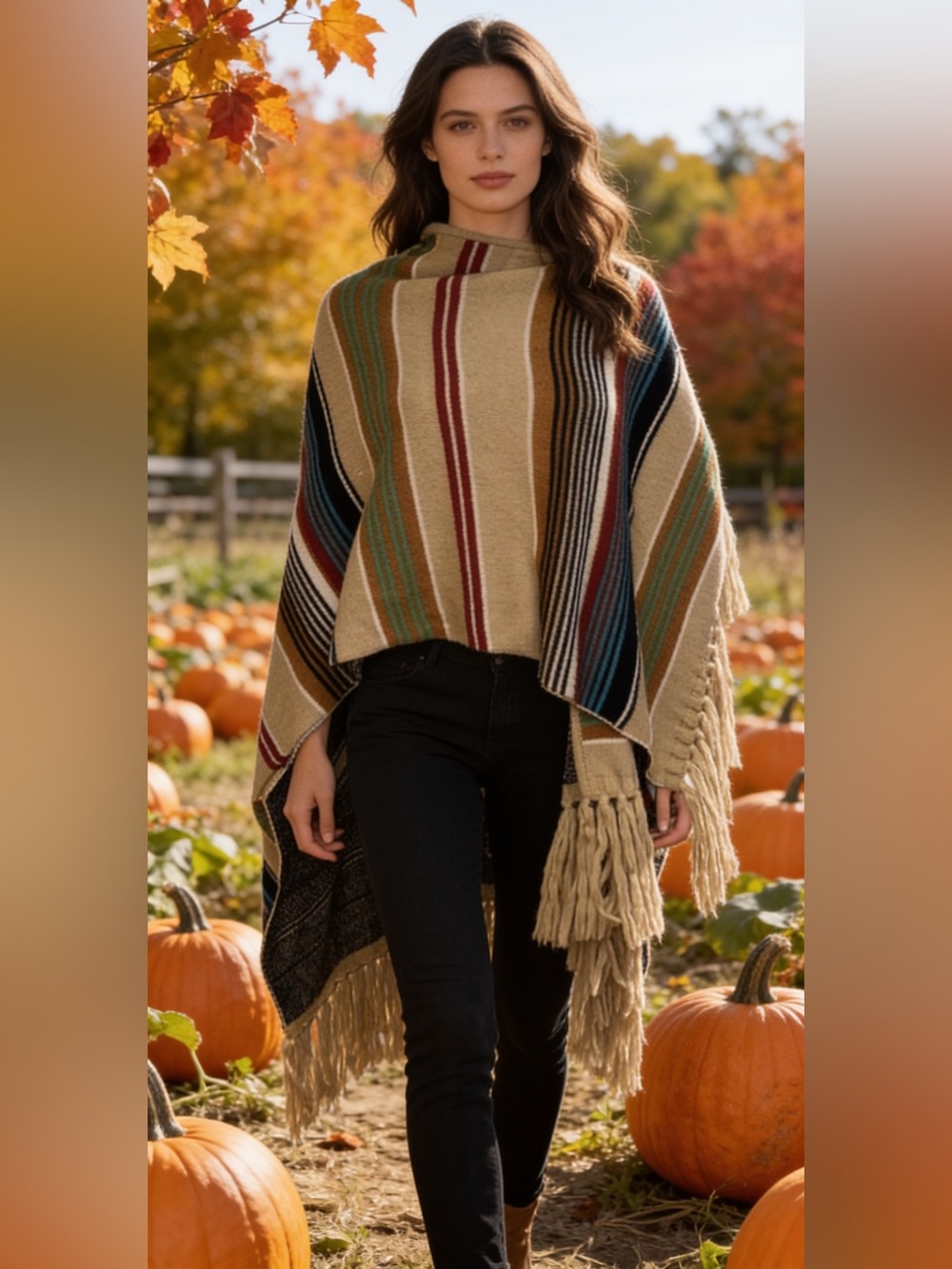 Jen’s Pirate Booty striped desert cow skull fringe poncho shawl blanket sweater